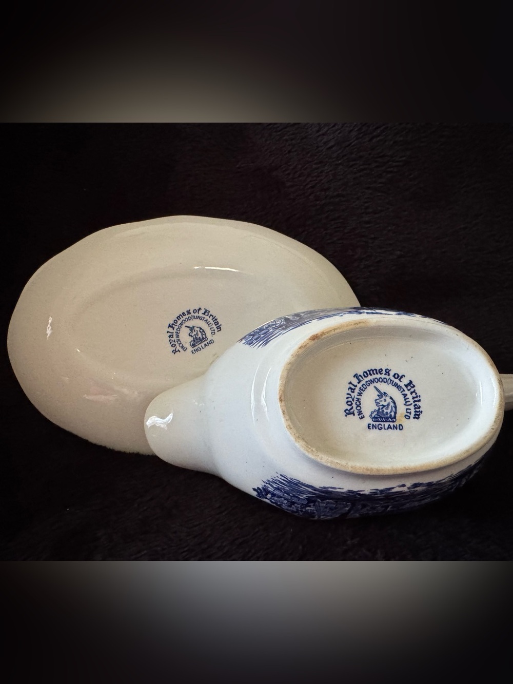 Royal Homes of Britain Blue & White Gravy Boat Enoch Wedgwood England - Picture 4 of 5